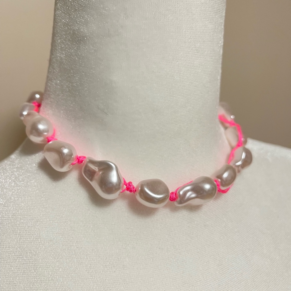 Urban Outfitters : Neon Pink Corded Pearl Necklace | Nwt